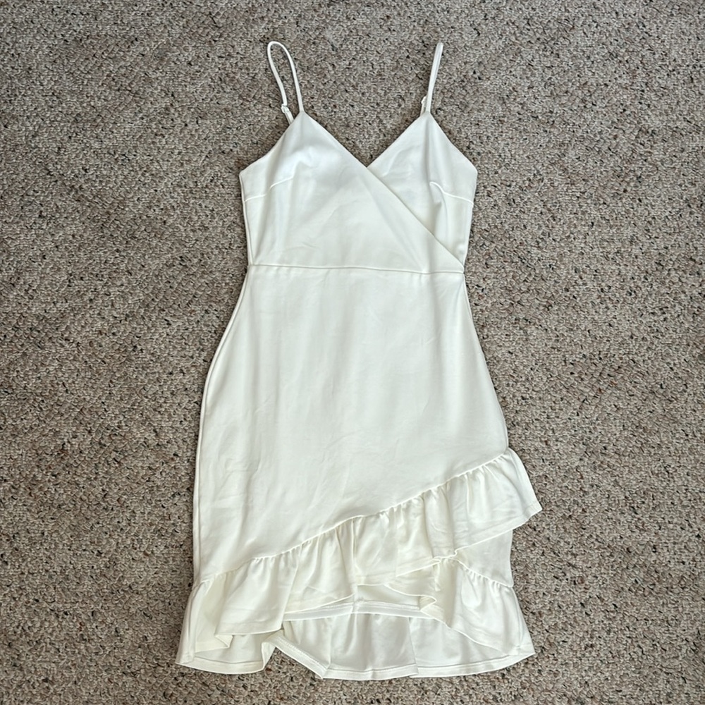 Lulu's Cream Mini Dress with Ruffle Hem